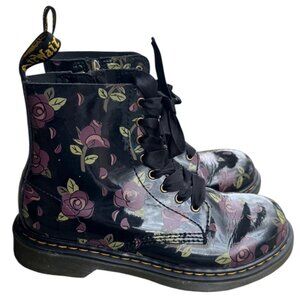 Dr. Martens 1460 Pascal J Black Floral Boots Size 3 US Lace-Up Made In Vietnam
